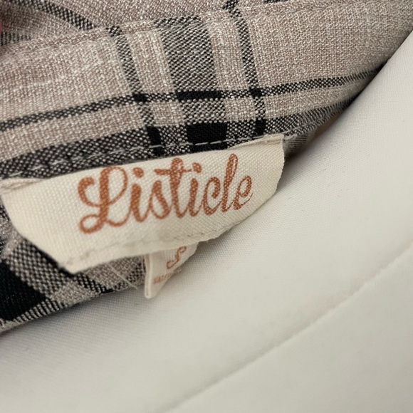 Oversized Plaid Neutral Mixed Pattern Button Down Patchwork Shirt - Picture 8 of 9